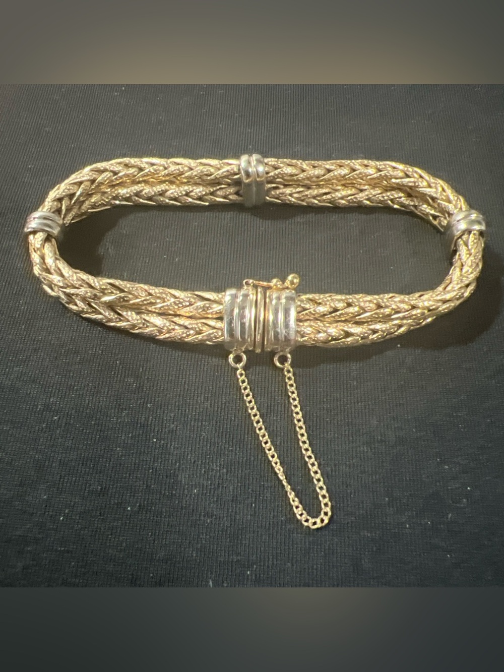 VTG Italian 14k Yellow Gold Interwoven Double-Wheat Link Style Bracelet Sz 6.75